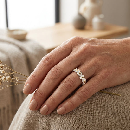 Adjustable Sterling Silver Daisy Eternity Band
