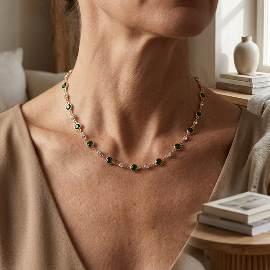 Gold-Plated Bezel-Set Station Necklace