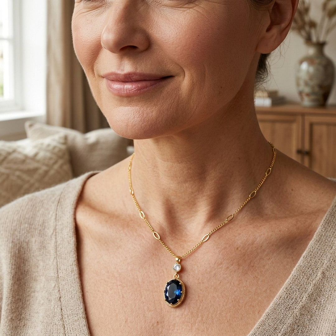 Gold-Plated Oval Pendant Necklace