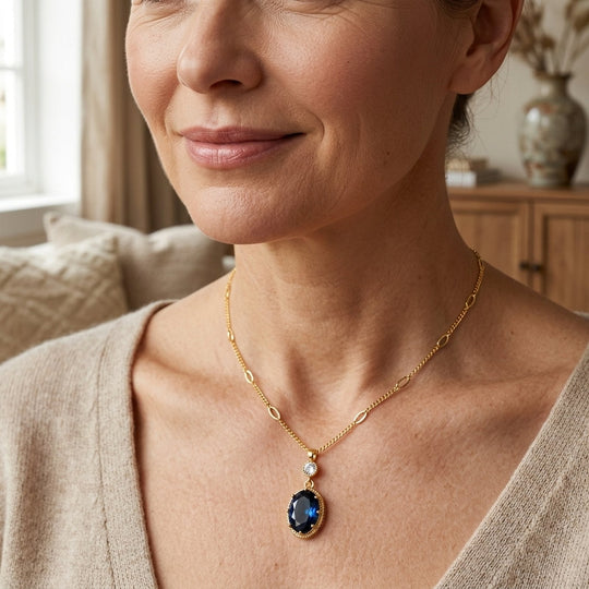 Gold-Plated Oval Pendant Necklace