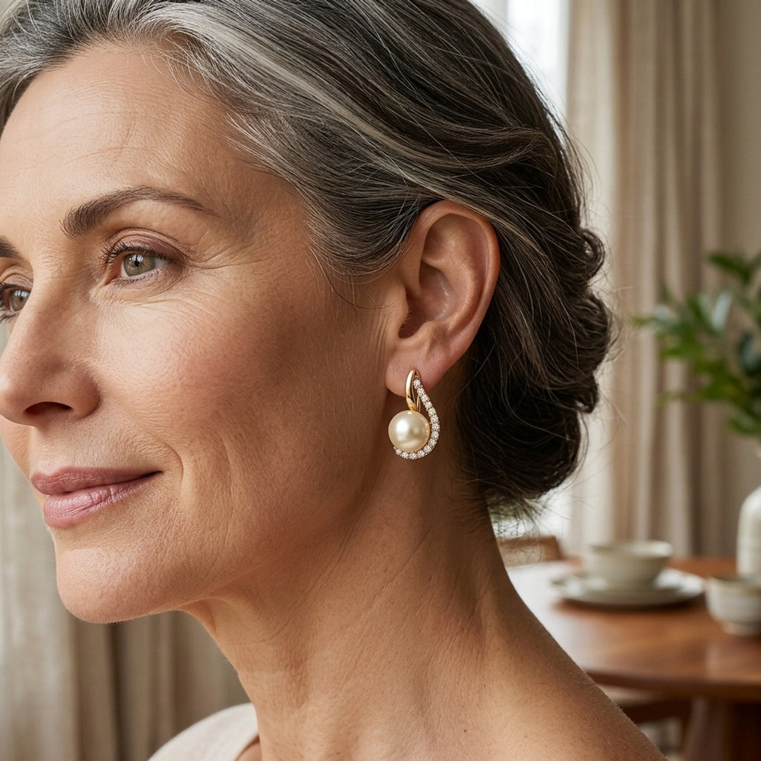 Diamond-Encrusted Pearl Drop Earrings