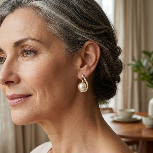 Diamond-Encrusted Pearl Drop Earrings