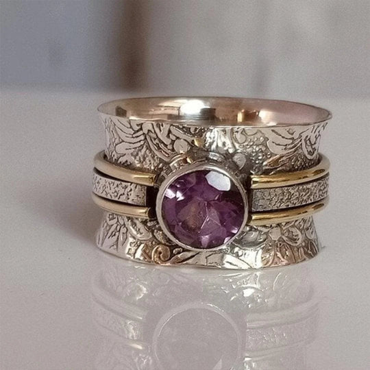 Textured Sterling Silver Purple Gemstone Spinner Ring