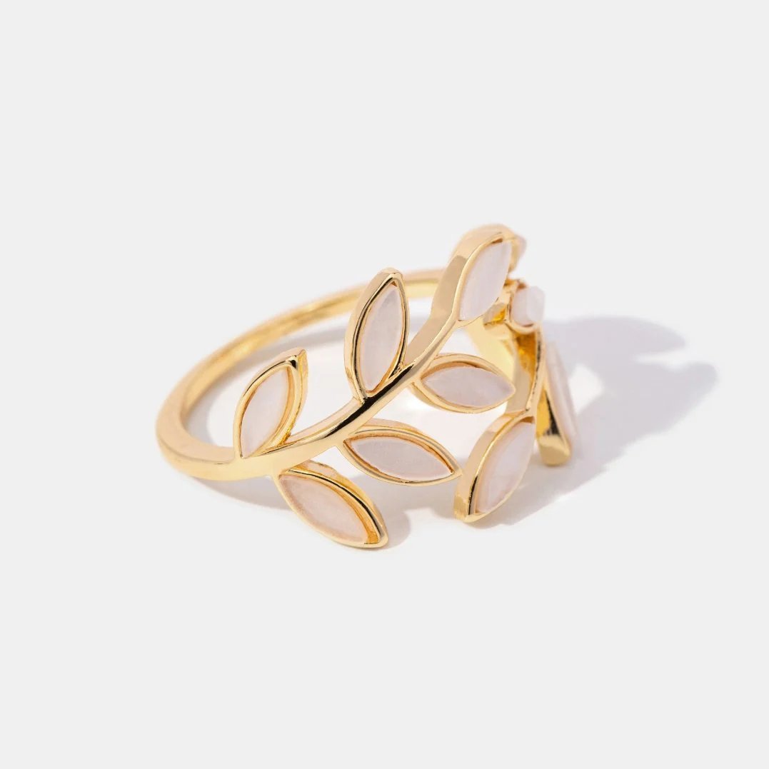 Adjustable Gold-Plated Leaf Wrap Ring