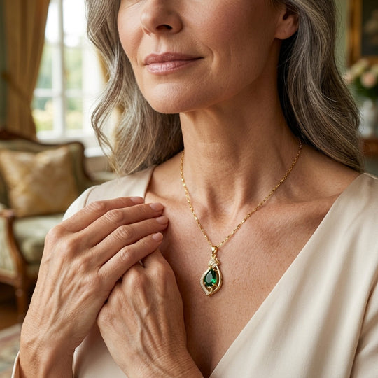 18K Gold Plated Emerald Teardrop Pendant