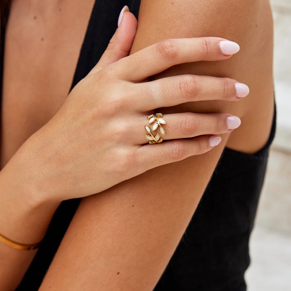 Adjustable Gold-Plated Leaf Wrap Ring