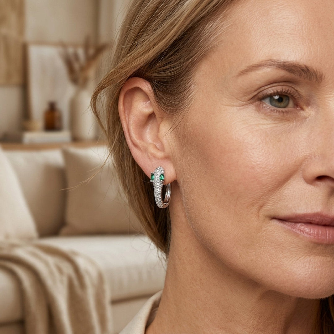 Sterling Silver Pave Snake Hoop Earrings