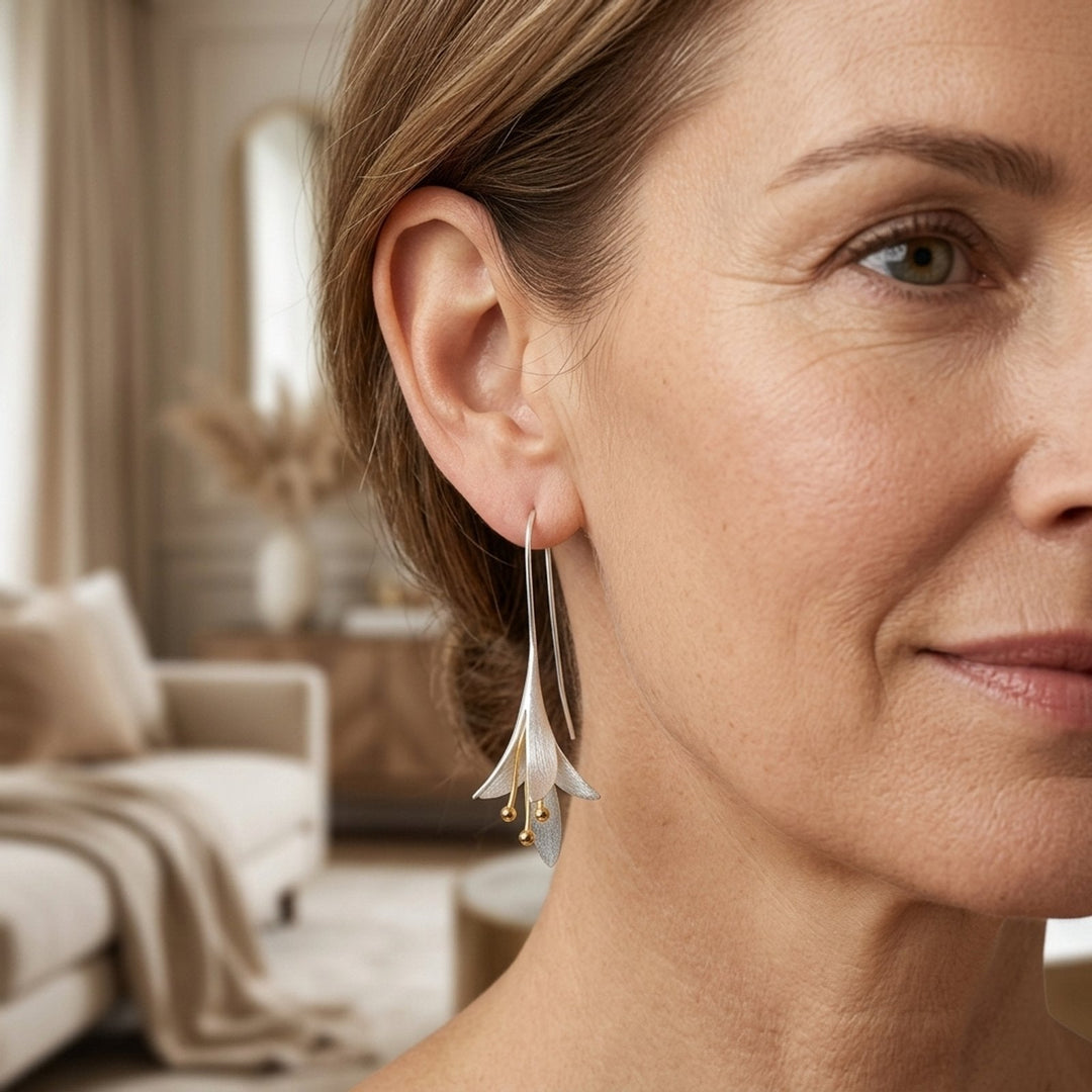 Sterling Silver Floral Drop Earrings