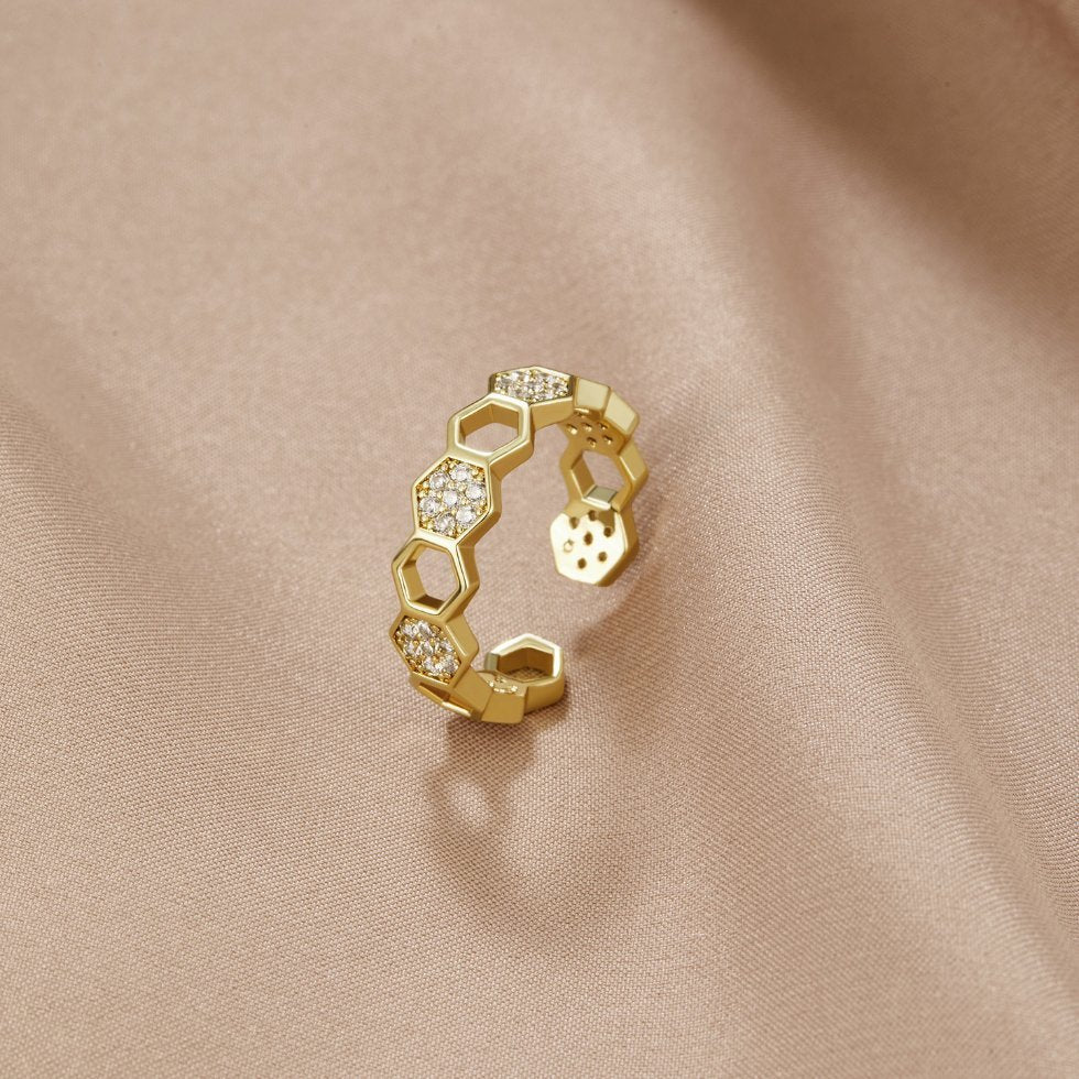 Hexagonal Pavé Open Band Ring