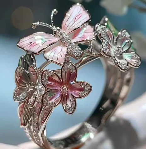 Gold Butterfly Floral Statement Ring