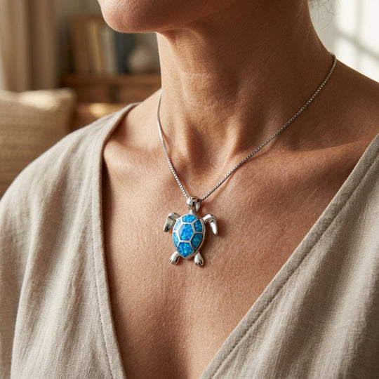Opal Inlay Sterling Silver Sea Turtle Jewelry Set
